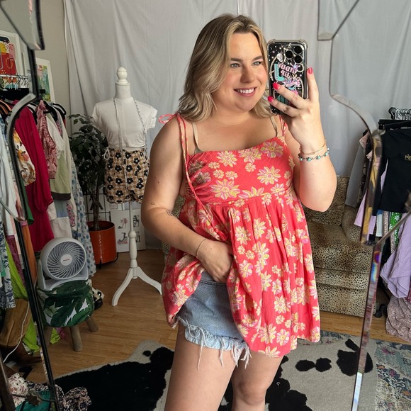 Free People Indigo Molly Spaghetti Strap Tunic Pink Medium - Picture 2 of 5